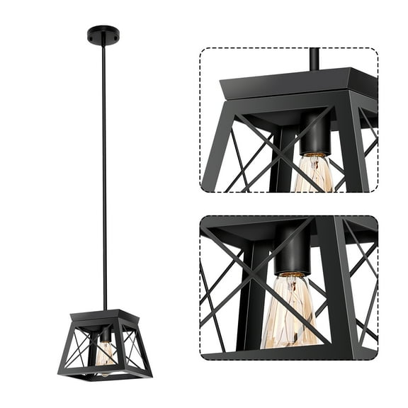 Briignite 1-Light Black Iron Cage Pendant Light,Decoration for Kitchen Island