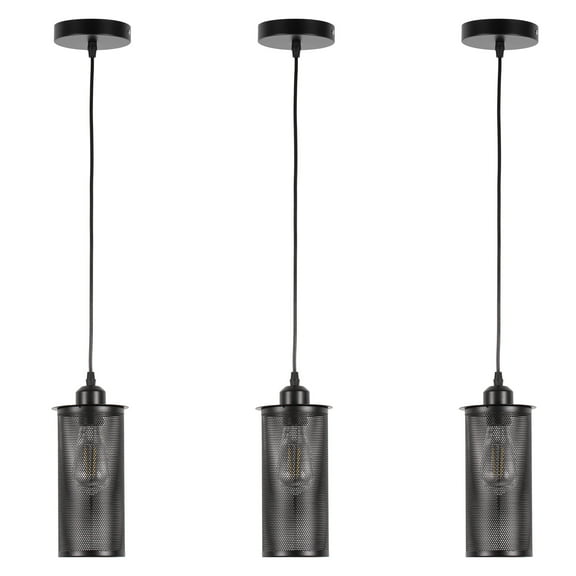 Briignite 1-Light Iron Pendant Light Matte Black Cylinder Chandelier Retro Industrial Metal Pendent Lamp Restaurant Bar Ceiling Decoration Lighting Light Fixtures,1/2/3 Pack