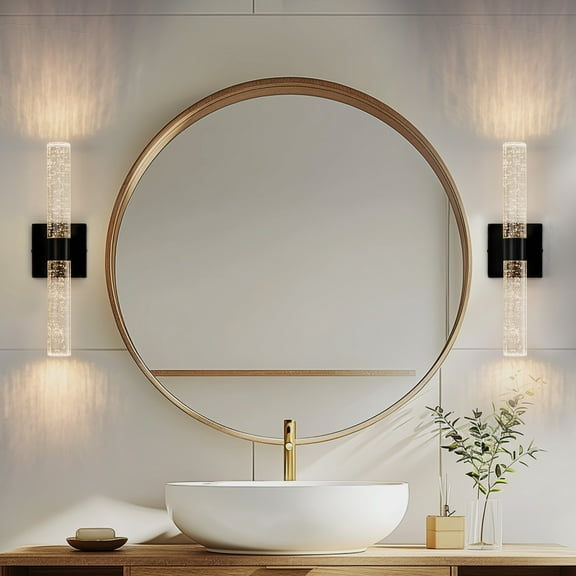 Briignite 12W LED Wall Mount Light 18-Inch Black Sconce with Dimmable Bubble Crystal, 3000-6000K Adjustable, Perfect for Living Rooms and Bathrooms