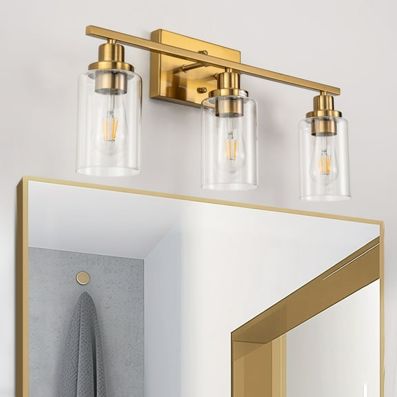 Briignite 3 Light Bathroom Light Fixture in Brushed Brass – Modern Farmhouse Vanity Light with Glass Shades for Bathroom, Bedroom, Living Room