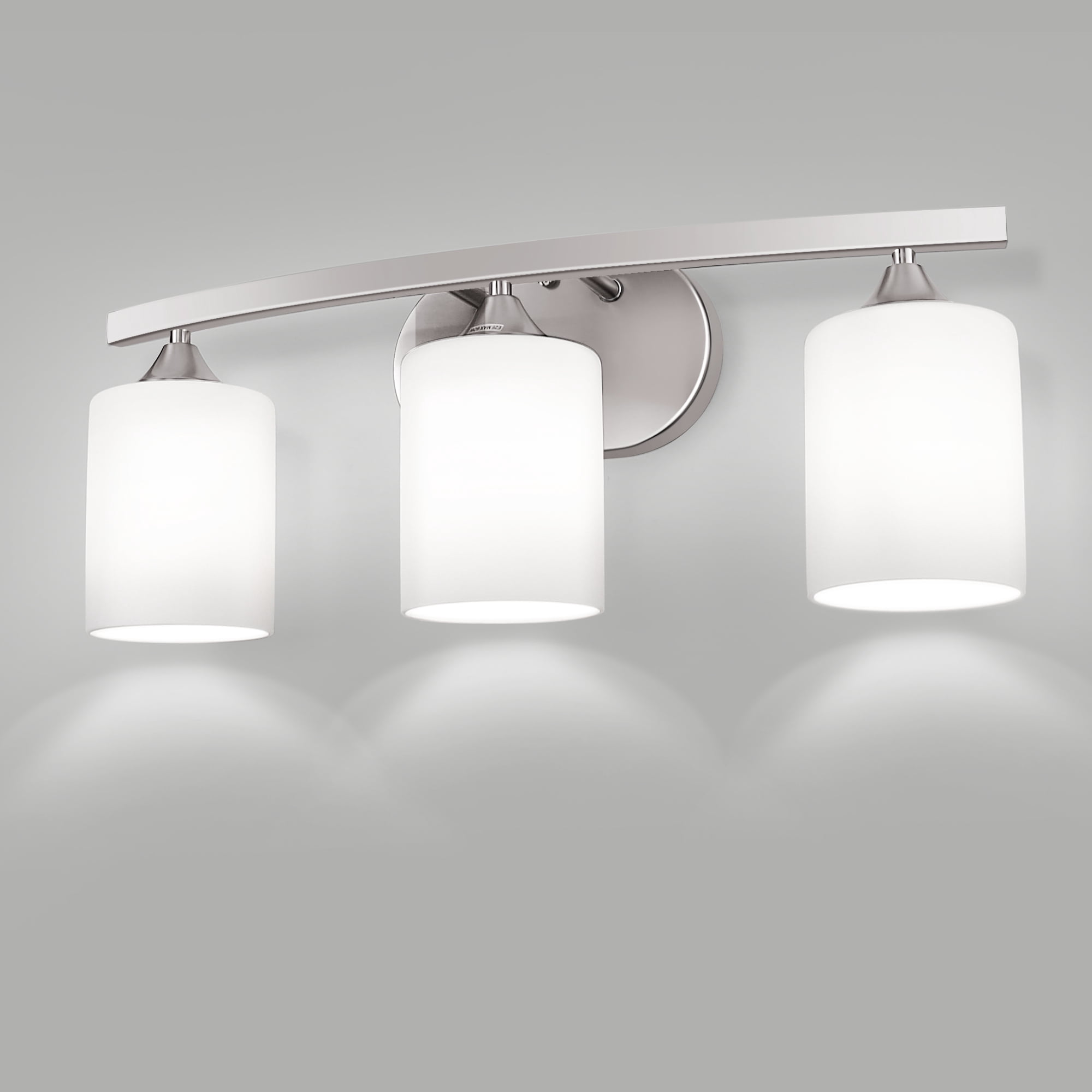Briignite 3-Light Bathroom Light Fixture with Milk Glass Shades, Modern Stylish Vanity Lighting Fixtures for Bathroom, Chrome and White