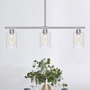 Briignite 3-Light Silver Linear Pendant Lighting,Kitchen Island Lighting with Clear Glass Shade, Brushed Nickel Light for Kitchen Dining Room