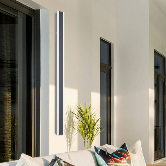 Briignite 39inches 20W Black Linear Outdoor Modern LED Wall Light, Waterproof IP67 Warm White,Exterior House Lights White Acrylic Anti Rust