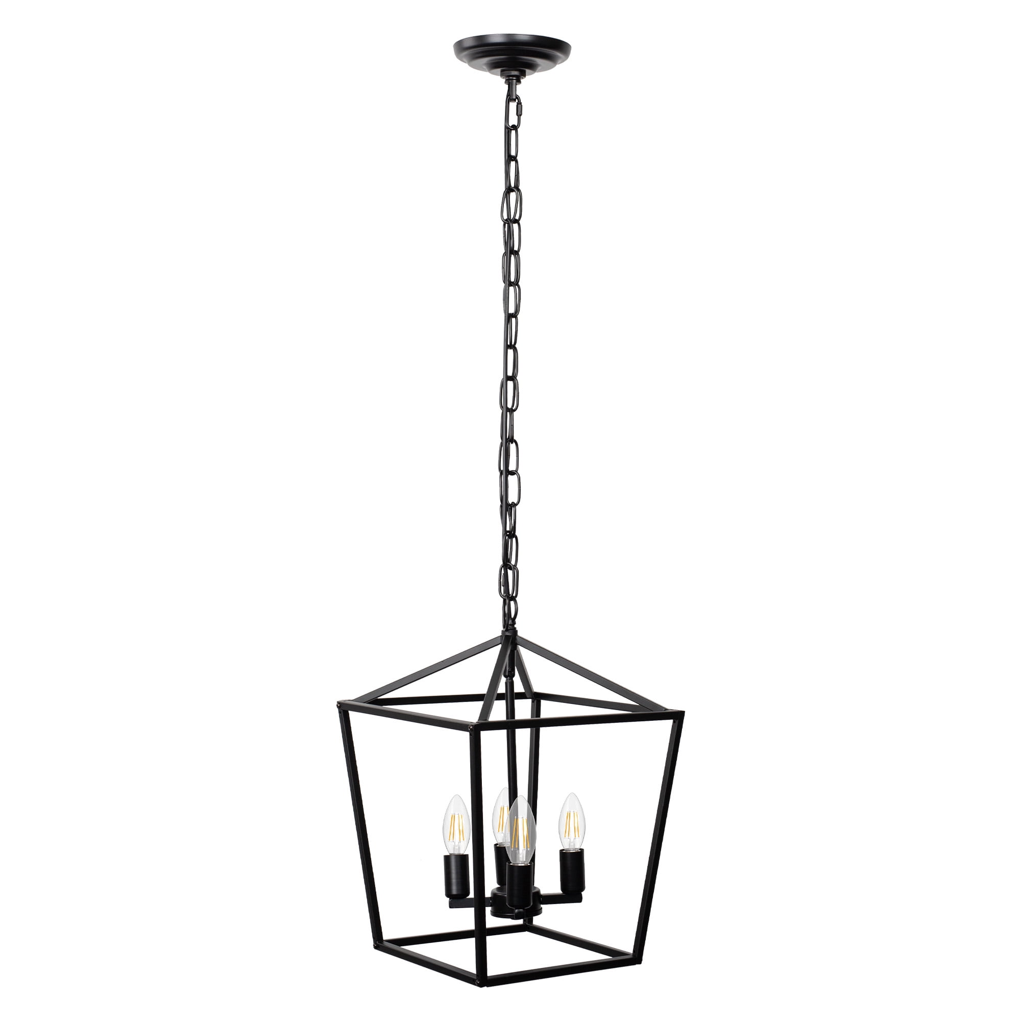 Black Metal Geometric Lantern Pendant Light with Chain