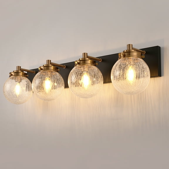 Briignite 4-Light Vanity Lamp with Globe Glass Shades, Industrial Wall Sconce Lighting for Bathroom, Black and Gold
