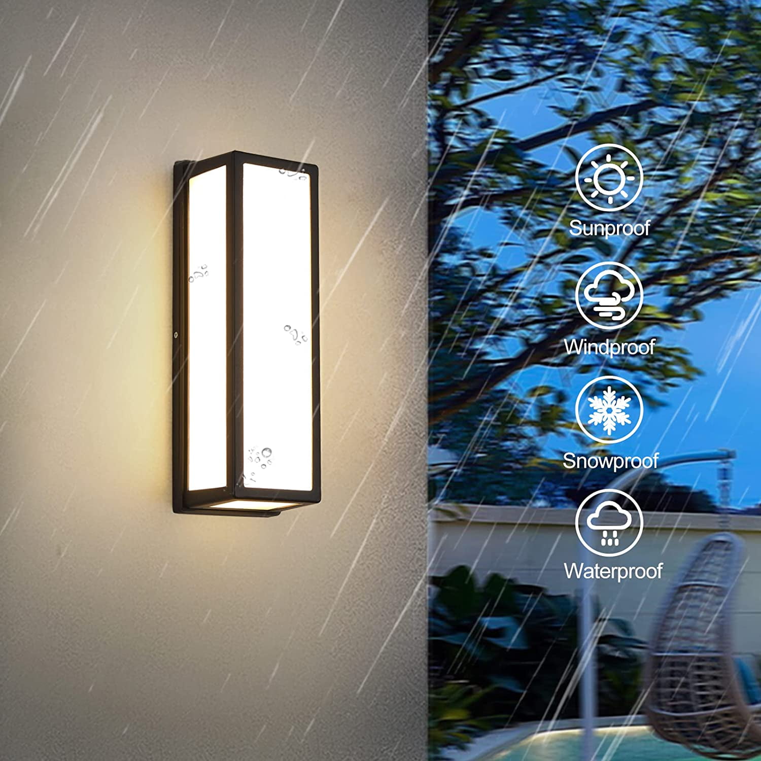 Briignite 50W White LED Outdoor Wall Mount, Modern Porch and Patio Wall Light for Dining Room, Suitable for Garage, Yard,Patio,Use Batteries(Not Included)