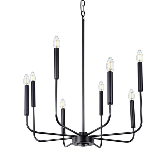 Briignite 8-Light Matte Black Finish Chandelier,Rustic Farmhouse Candle Dining Room Light Fixture, Hanging for Kitchen Island, Foyer, Living Room, Bedroom
