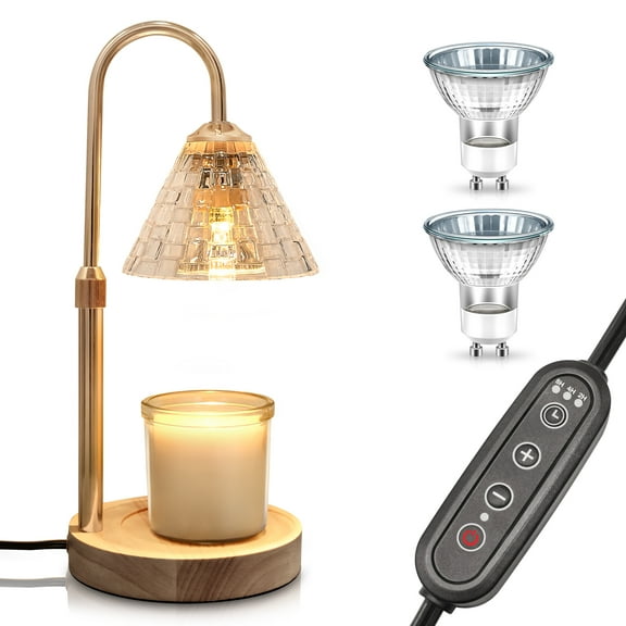 Briignite Candle Warmer Lamp with Timer, Adjustable Height & Dimmable Light, 2 Bulbs for Jar Candles