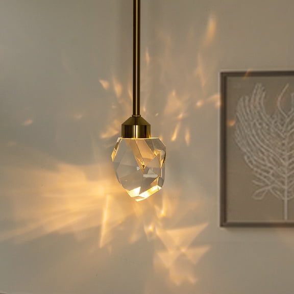 Briignite  Gold Diamond Pendant Light Fixture, 1-Light Modern Hanging Ceiling Light with 5W Integrated LED, 3000K Warm Lighting, Minimalist Luxury Chandelier for Kitchen, Dining Room, Bedroom