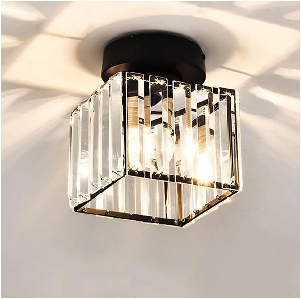 Briignite Semi Flush Mount Ceiling Light Fixture with Crystal Accents - Black Metal Cage Close to Ceiling Lighting Featuring E26 Base for Kitchen Bedroom Hallway Bathroom Entryway