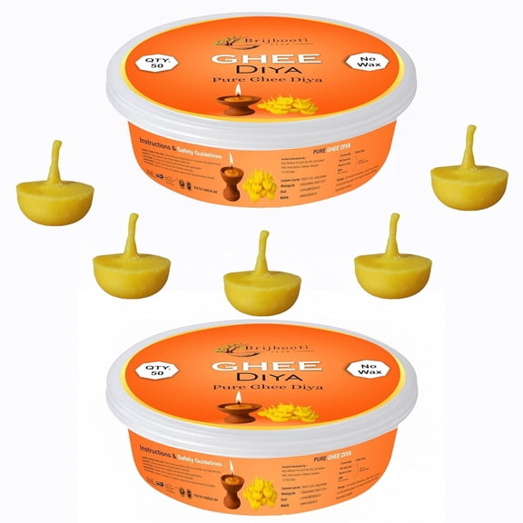Brijbooti Ghee Diya 100 Ghee Wicks Long Lasting 30 Min Burn Time, 2 Pack