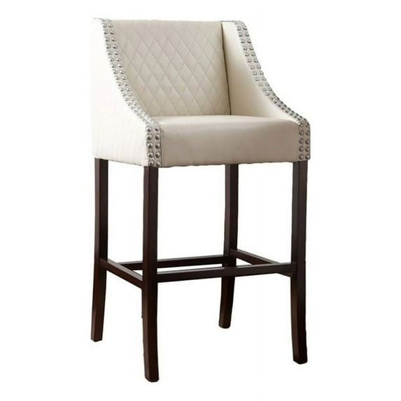 Brika Home 41''H Faux Leather/Wood Diamond-Stitched Bar Stool in Ivory