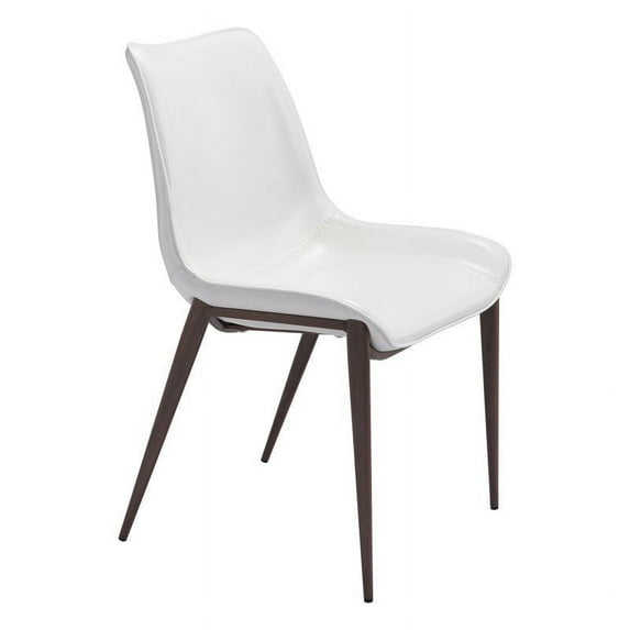 Brika Home Faux Leather Dining Side Chair White & Walnut (Set of 2)