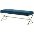 thumbnail image 1 of Brika Home Velvet Upholstered Bench in Blue and Chrome, 1 of 8