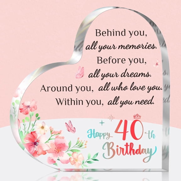 Brikabia 40th Birthday Gifts for Women, 40 Birthday Gift for Her Women Friends Wife, Happy 40th Birthday Gift Idea for 40 Year Old Women, Personalised Acrylic Keepsake 40th Birthday Decoration, Clear