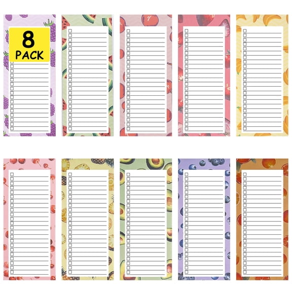 BrilhoGlee 10 Pack Magnetic Notepads for Refrigerator, 50 Pages/Book Grocery List Magnet Pad for Fridge, Full Magnet Back To-Do-List Notepads (Fruit Design)
