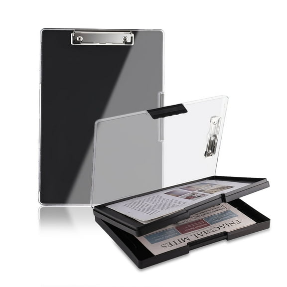 BrilhoGlee Clipboard with Storage, Heavy Duty Clip Boards with 2 Storage Case and A4 Paper Folder, Clear Dry Erase Top Panel, Nursing Clipboard Folder Case for Office Supplies (Black)