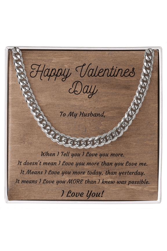Cuban Style Stainless Steel Necklace Valentines Day Gift for Men, Husband, Him