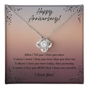 BrillanceAura Happy Anniversary Gift for Wife, Her from Husband, 14k White Gold Love Knot Necklace