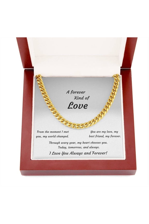 Jewlery Gift for Husband, Boyfriend, Significant Other, 18k Yellow Gold plated Stainless Steel Cuban Necklace with Luxury LED Box