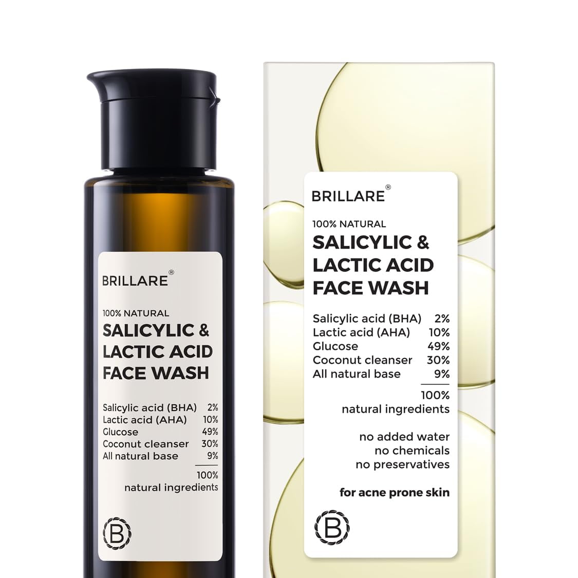 Brillare Salicylic & Lactic Acid Face Wash Useful For Clear, Acne Prone