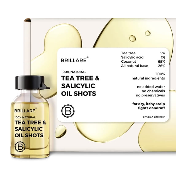 Brillare Tea Tree Hair Oil, Salicylic Acid & Coconut Hair Oil Shots | Dry, Itchy Scalp | Dandruff Control Oil | 100% Natural Hair Oil
