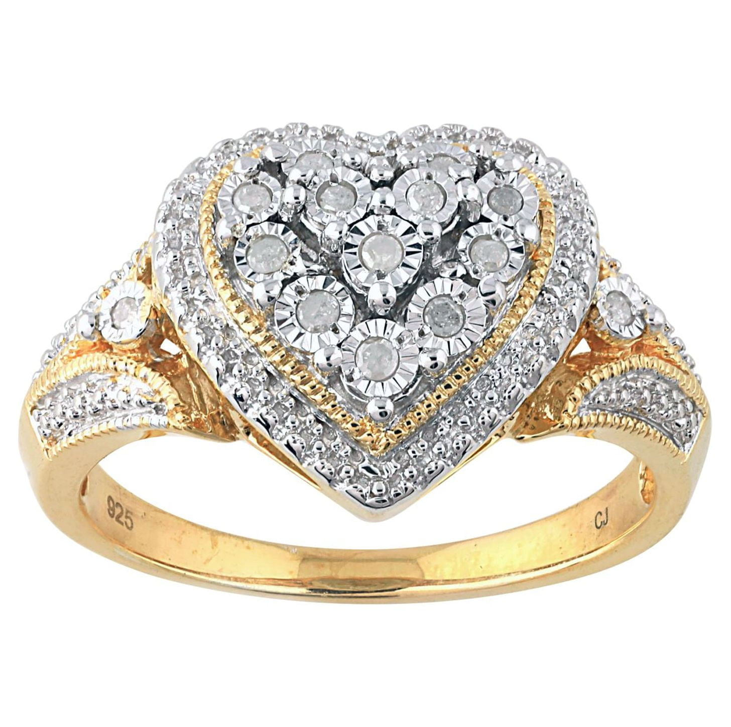 Brilliance Fine Jewelry 0.10ct (K I3) Round Diamond Cluster ring in Yellow Gold plated Sterling Silver