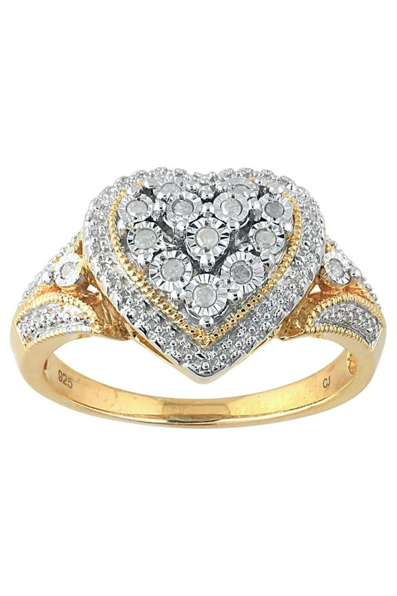 0.10ct (K I3) Round Diamond Cluster ring in Yellow Gold plated Sterling Silver