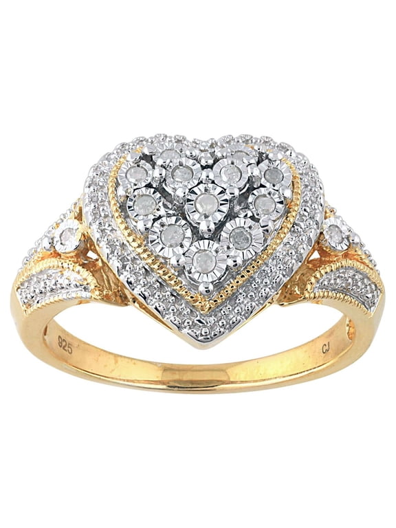 Brilliance 0.10ct Round Diamond Cluster Ring in Yellow Gold Plated Sterling Silver