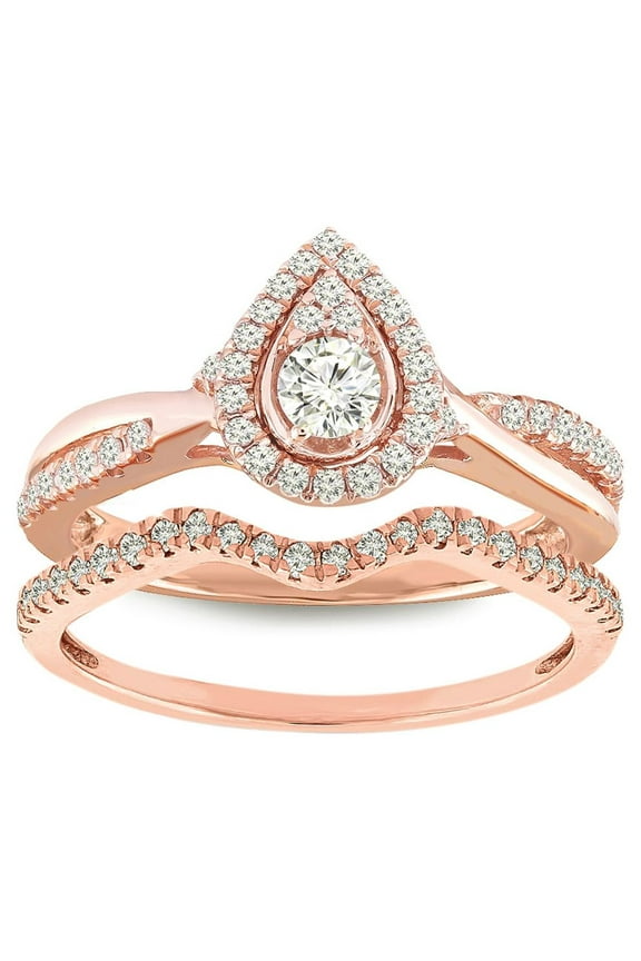 Brilliance 10K Rose Gold 1/2 CTTW Diamond Pearl Bridal Set, Women, Engagement