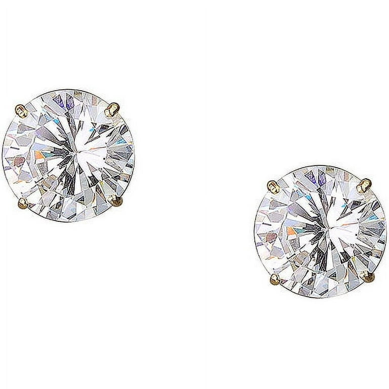 Sterling Silver 8mm Round CZ Clear Stud Earrings Vintage for Sale