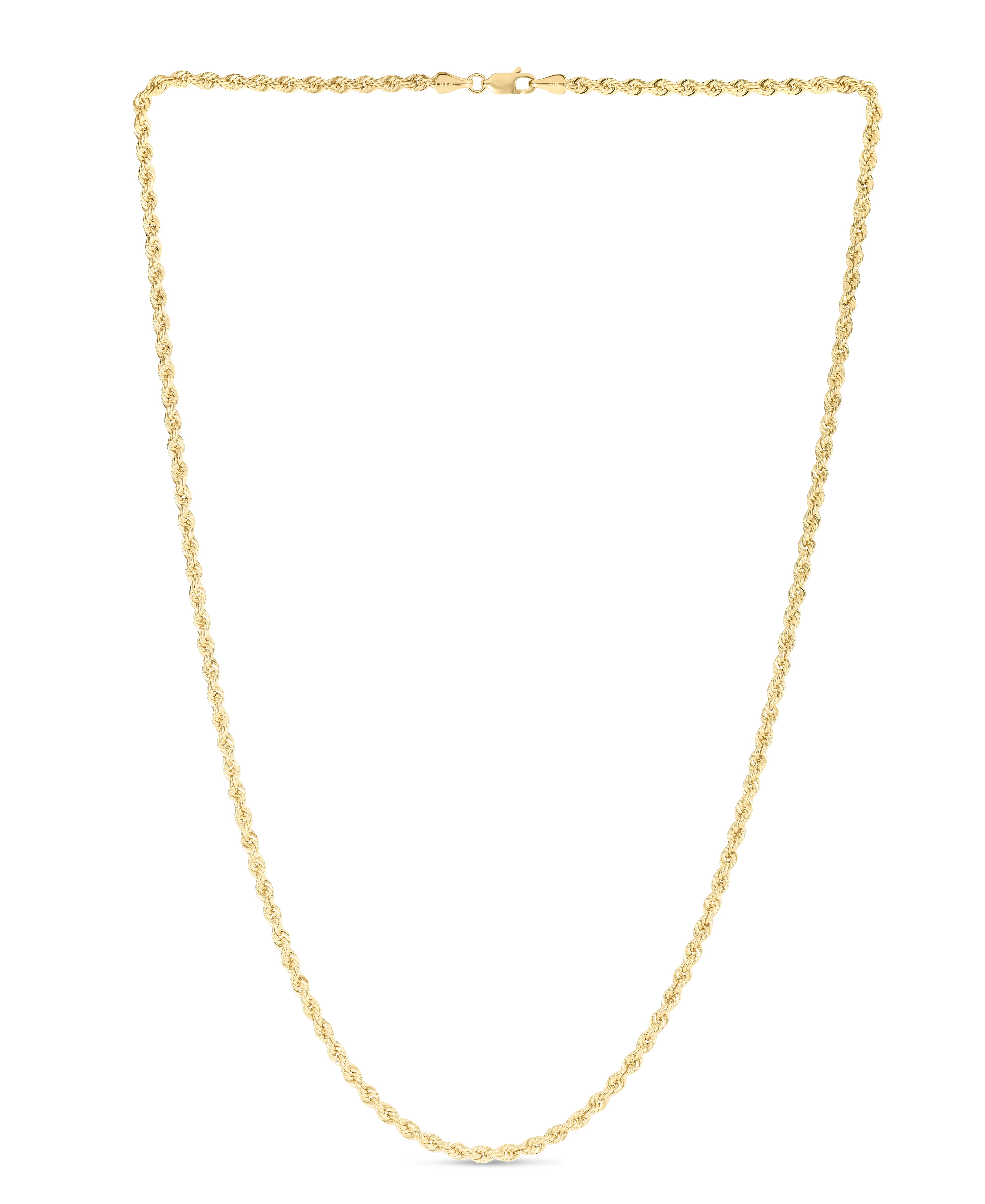 Brilliance 14K Yellow Gold 22 High Polish Rope Chain Necklac