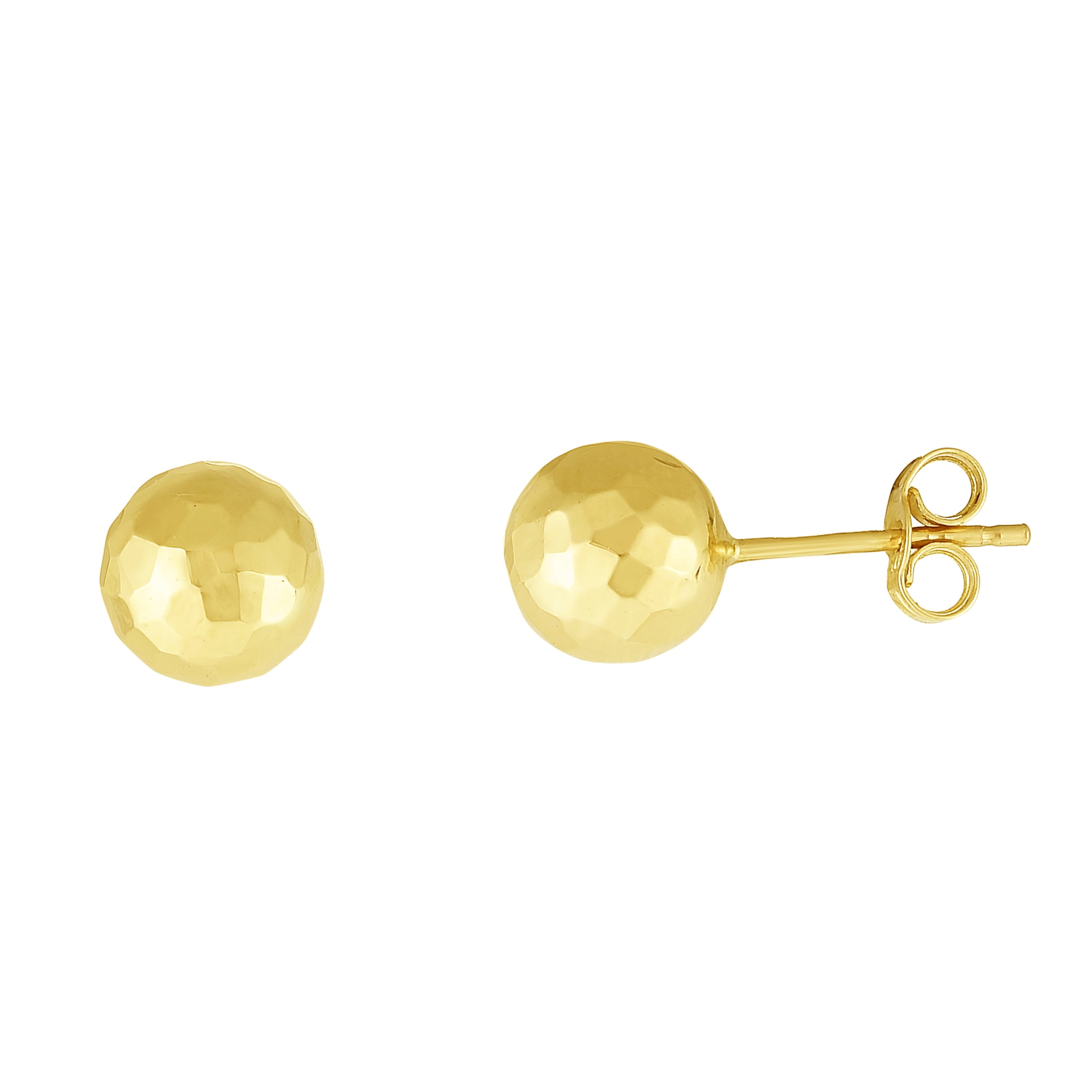 Brilliance 14KT Yellow Gold 7mm Faceted Ball Stud Earrings for Women