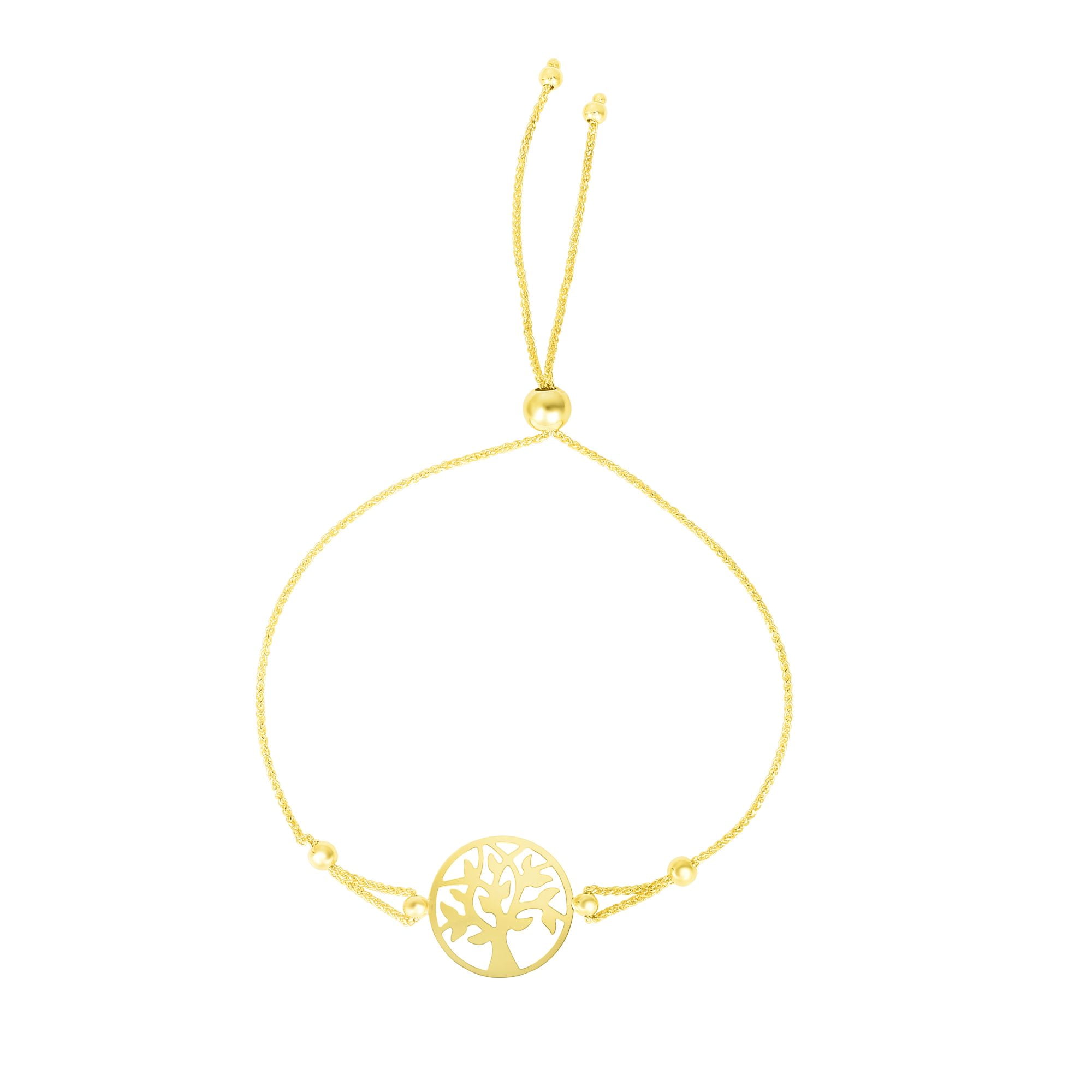 Brilliance 14K Yellow Gold Adjustable Tree of Life Bolo Bracelet