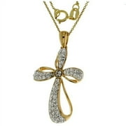 Brilliance Fine Womens 18kt Yellow Gold over Sterling Silver Crystal Ribbon Cross Pendant Necklace, 18 Inch