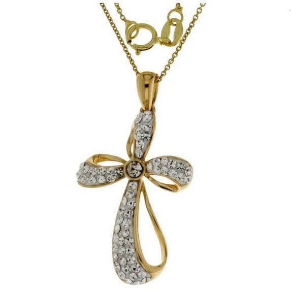 Brilliance Fine Women's 18kt Yellow Gold over Sterling Silver Crystal Ribbon Cross Pendant Necklace, 18 Inch