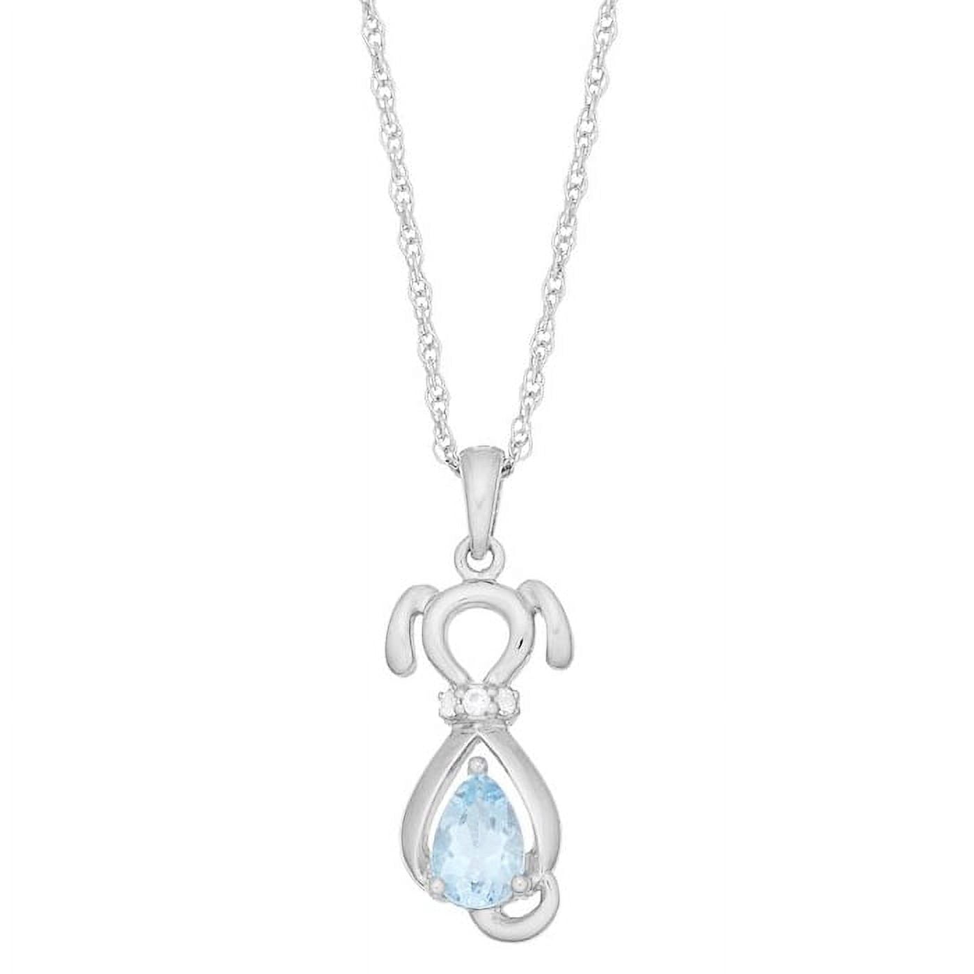 Brilliance 925 Sterling Silver Aquamarine and Created White Sapphire Dog Pendant with 18" Chain