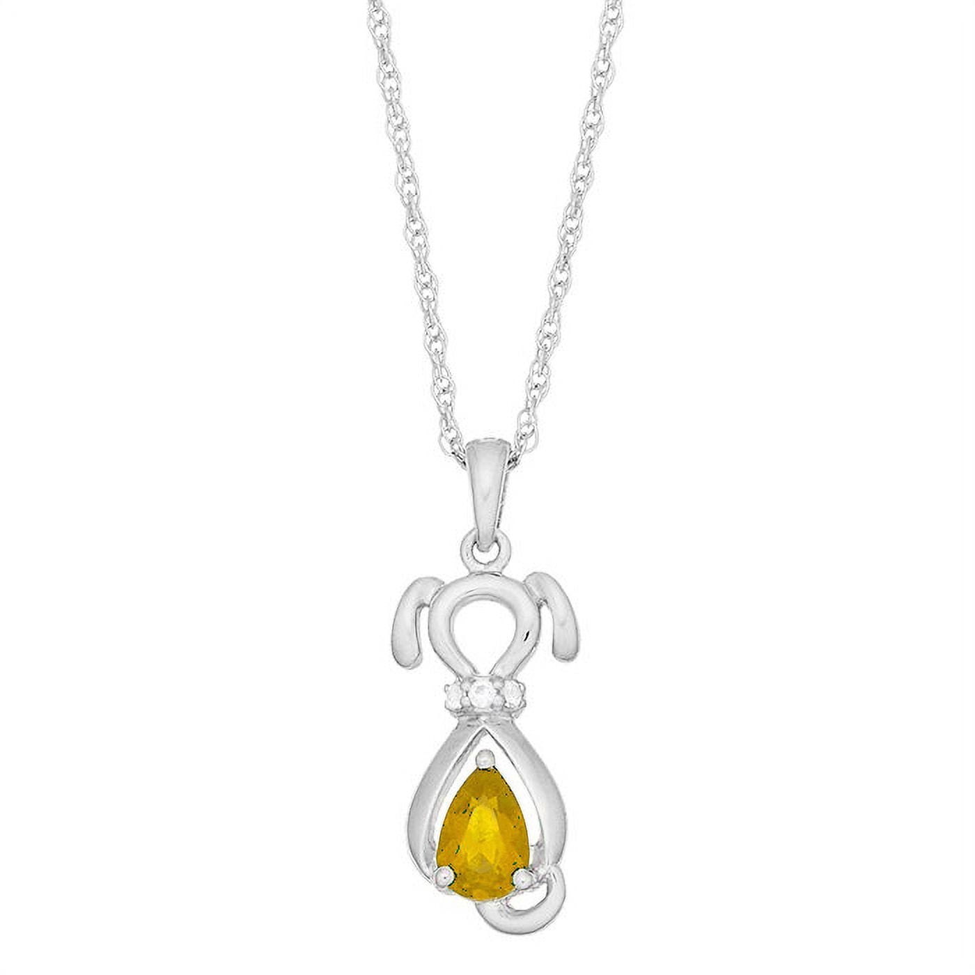 Brilliance 925 Sterling Silver Citrine and Created White Sapphire Dog Pendant with 18" Chain