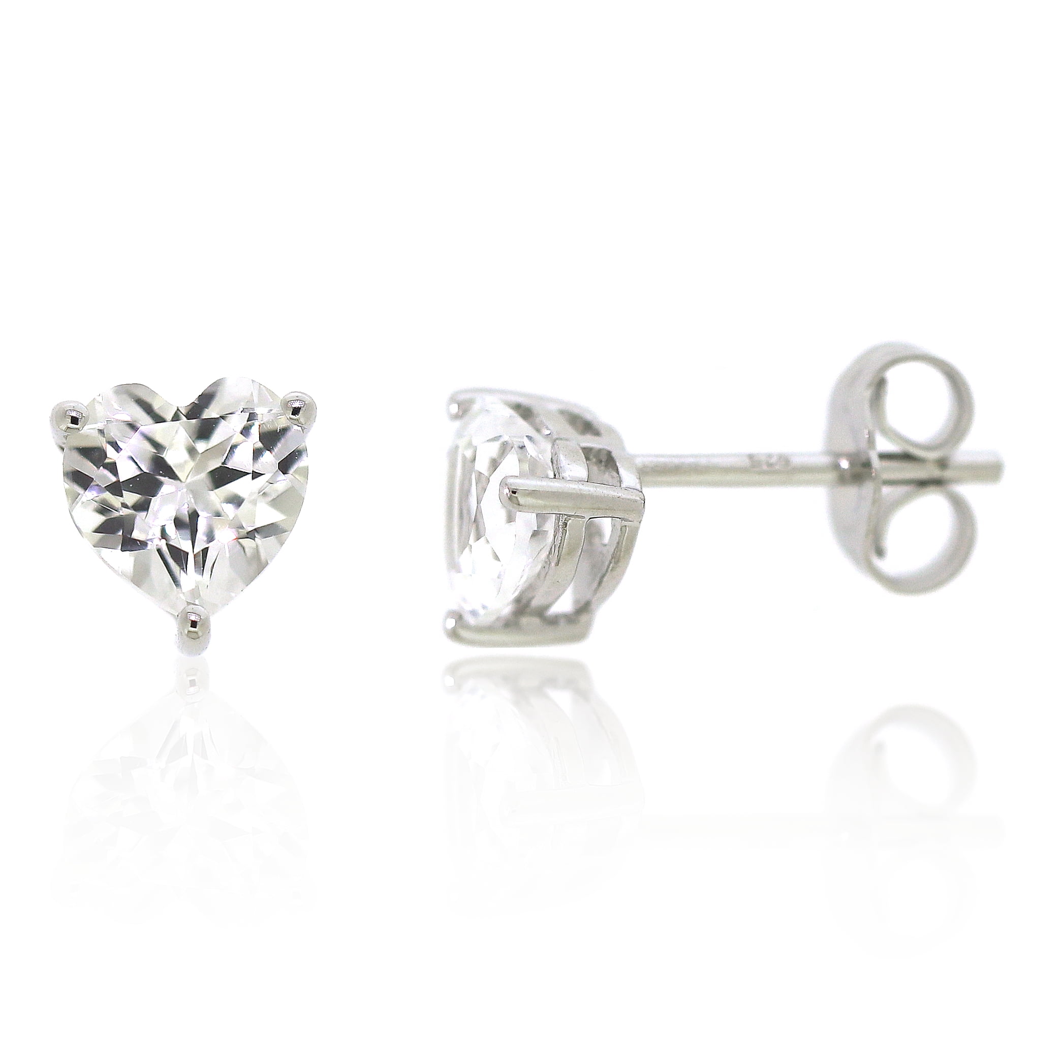 Brilliance 925 Sterling Silver Classic Created White Sapphire Heart Solitaire Stud Earrings