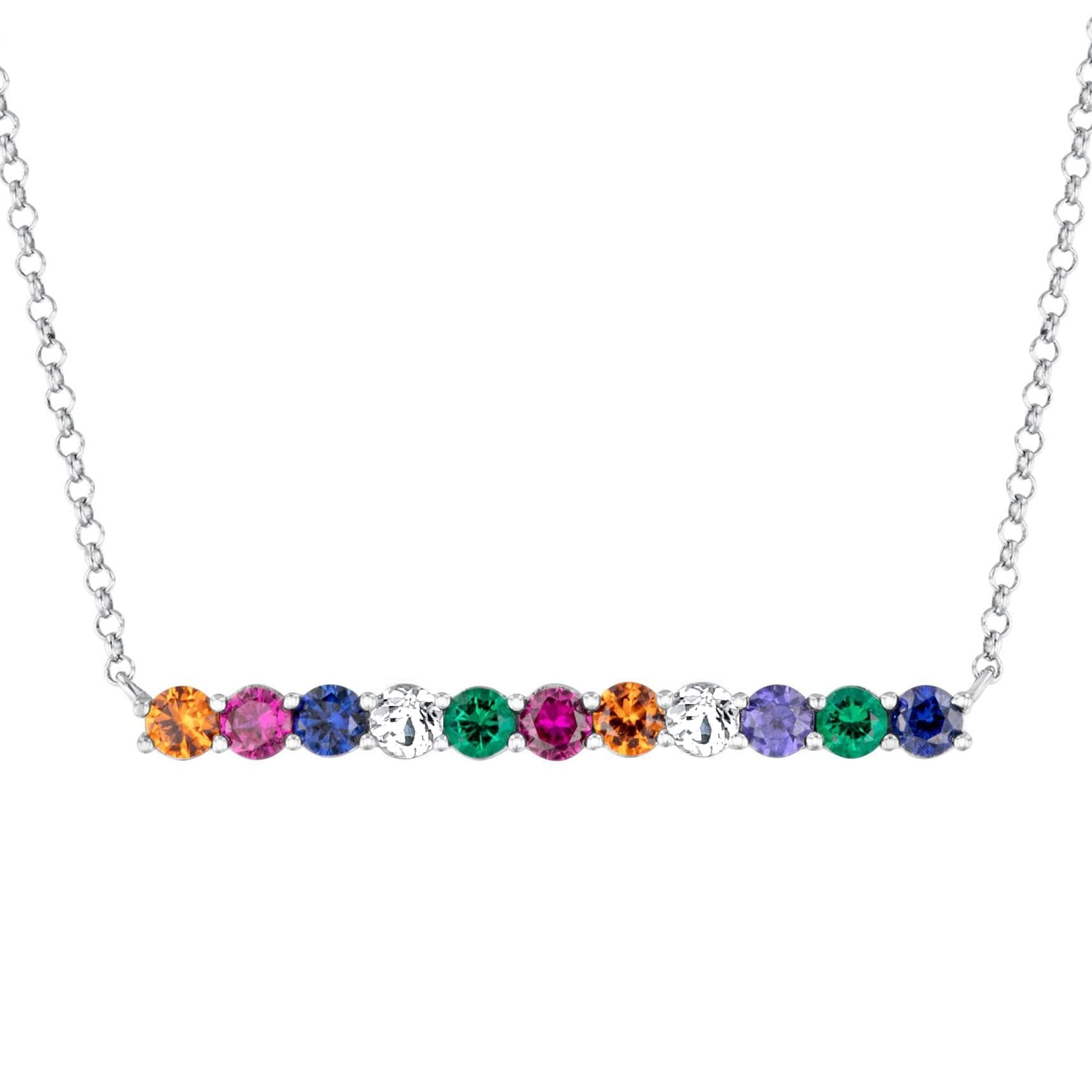 Brilliance 925 Sterling Silver Created & Genuine Rainbow Sapphire Necklace