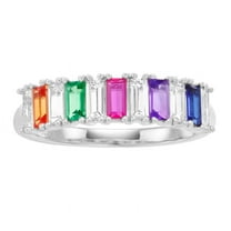 Brilliance 925 Sterling Silver Created & Genuine Rainbow Sapphire with Created White Sapphire accent Band Ring