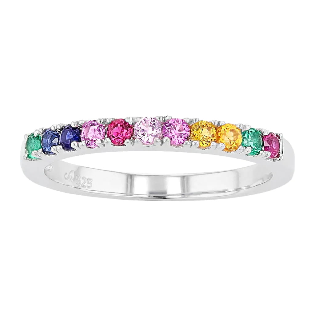 Brilliance 925 Sterling Silver Created Rainbow Sapphire Band Ring