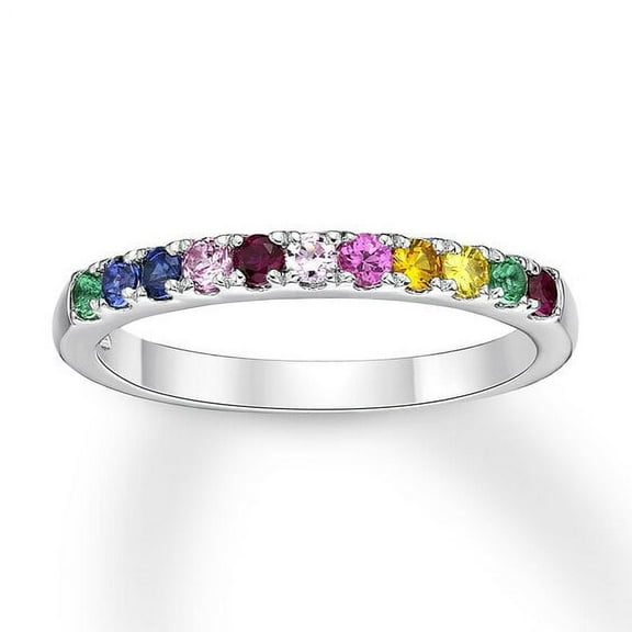 Brilliance 925 Sterling Silver Created Rainbow Sapphire Band Ring