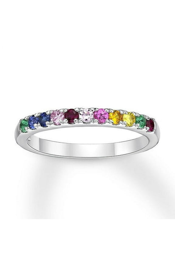Brilliance 925 Sterling Silver Created Rainbow Sapphire Band Ring