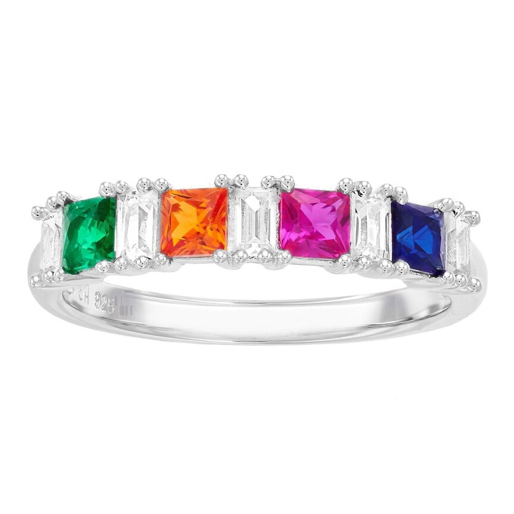 Brilliance 925 Sterling Silver Created Rainbow Sapphire with Created White Sapphire accent Band Ring