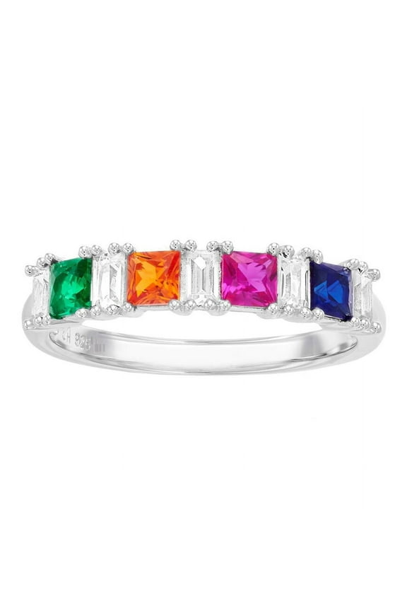 Brilliance 925 Sterling Silver Created Rainbow Sapphire with Created White Sapphire accent Band Ring