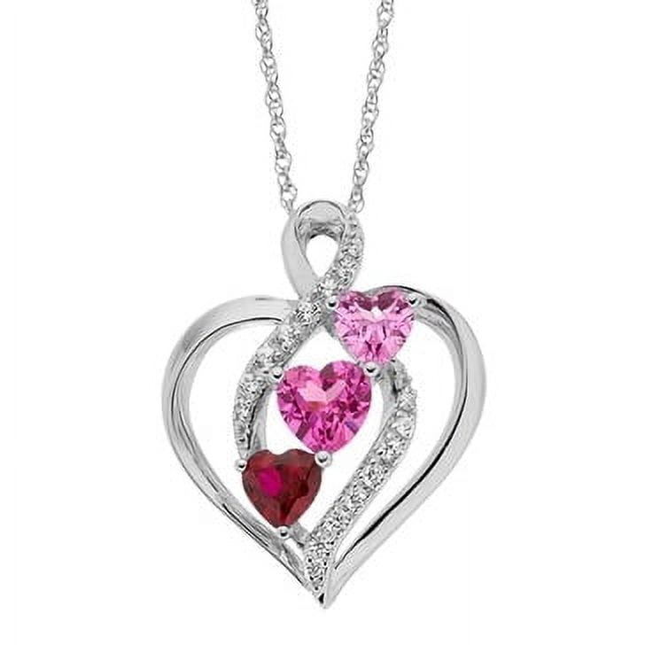Brilliance 925 Sterling Silver Created Ruby, Created Pink Sapphire and Created White Sapphire Pendant with 18" Chain