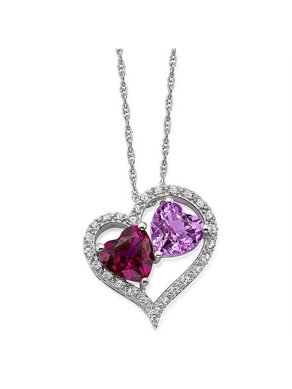 Brilliance 925 Sterling Silver Created Ruby, Created Pink Sapphire and Created White Sapphire Pendant with 18" Chain