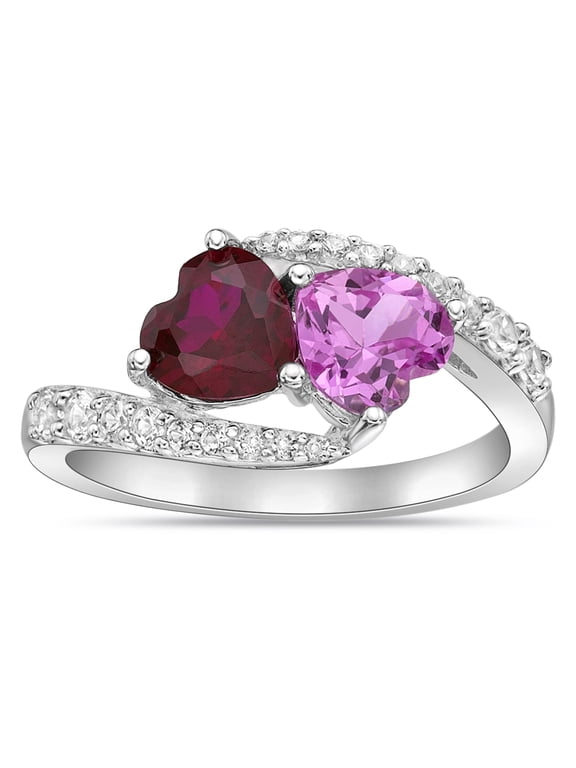 Brilliance 925 Sterling Silver Created Ruby, Created Pink Sapphire and Created White Sapphire Ring