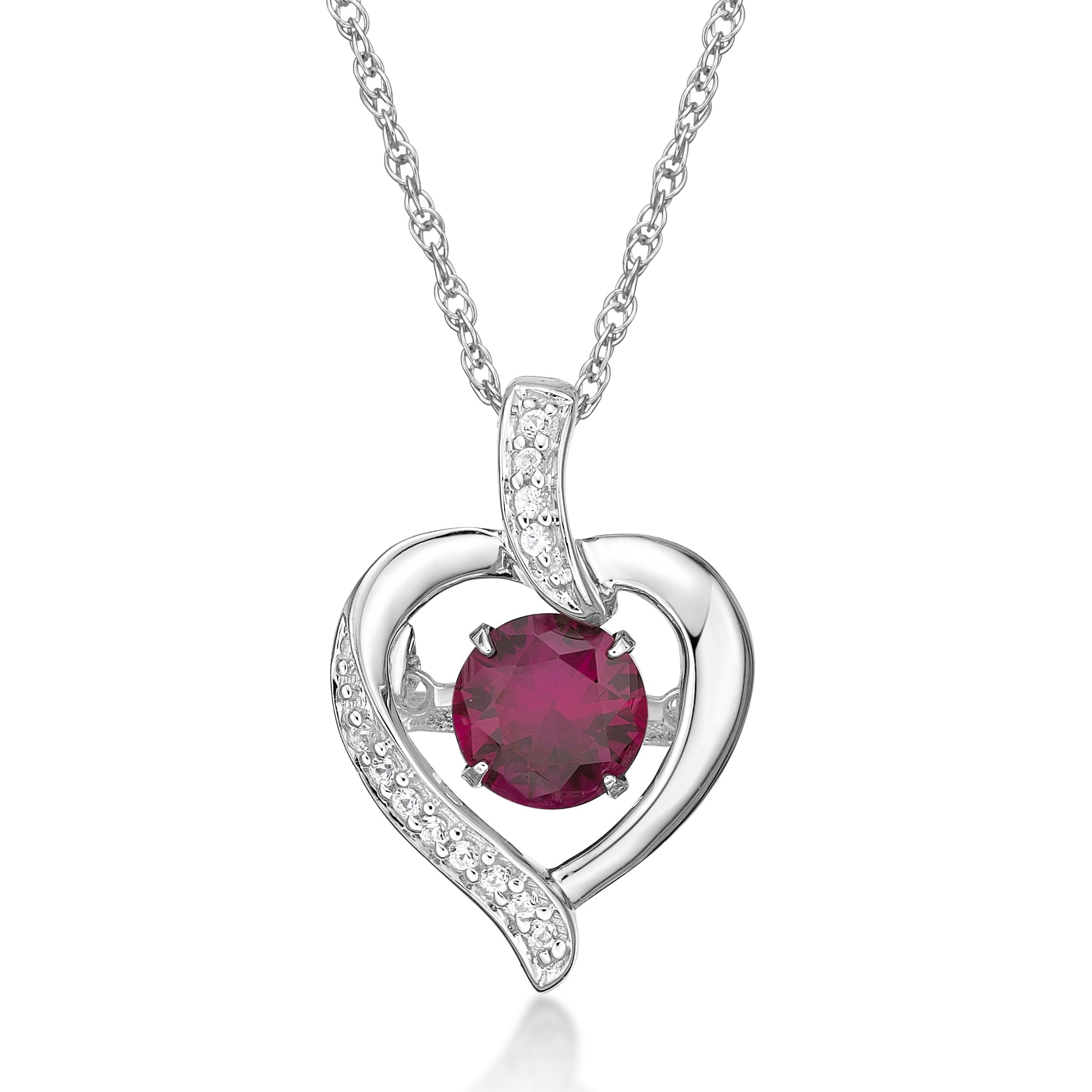 Brilliance 925 Sterling Silver Created Ruby and Created White Sapphire Dancing Pendant with 18" Chain